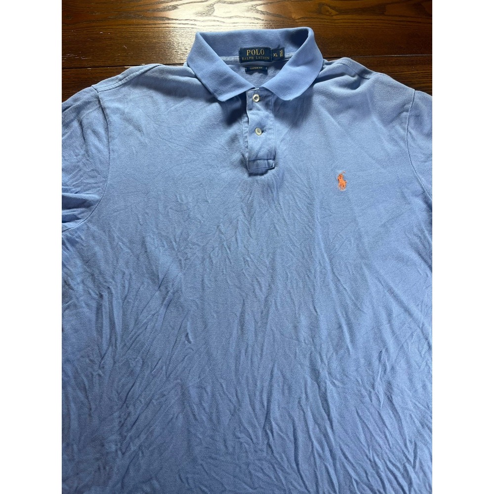 Polo Ralph Lauren Mens XL Blue Short Sleeve Polo Shirt Custom Fit Orange Pony